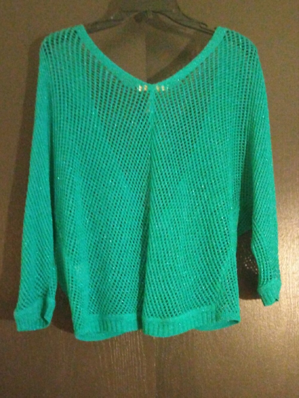 Open-Weave Teal V-Neck Button-Front Sweater - Picture 5 of 5